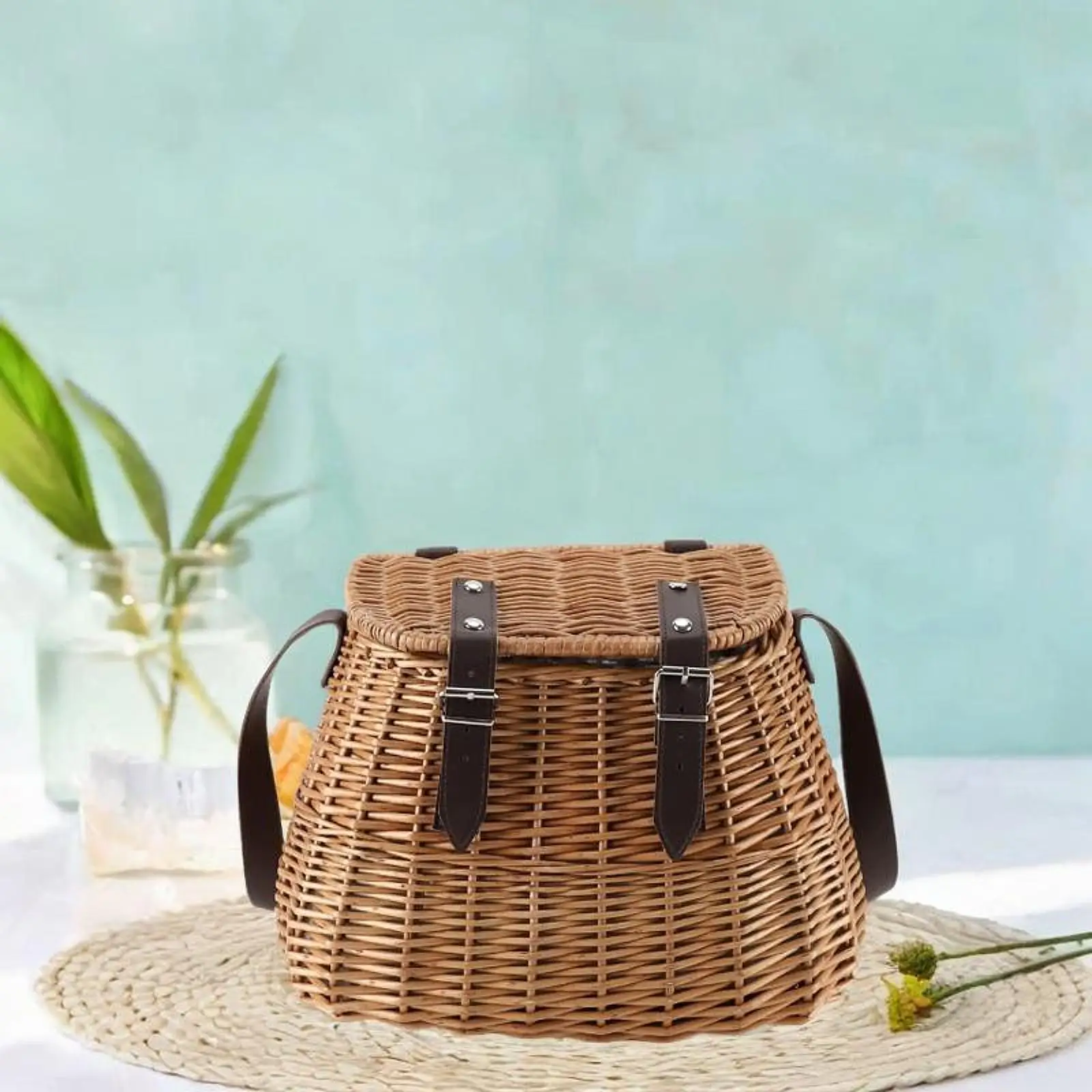 

Crossbody Wicker Basket Kitchen Organizer Lightweight Versatile Woven Rattan Sling Bag for Home Wedding Festival Garden Party