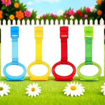4 stuks Baby Stand Up Pull Ringen Rood Geel Groen Blauw Ergonomische Baby Walking Training Ring Kinderbed Clip Peuter Wandelen
