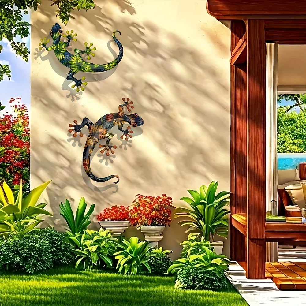 2-teilige Wanddekorationen aus Eisen in Gecko-Form, geeignet für die Dekoration von Haus, Garten und Innenhof, zur Verschönerung von Türrahmen und zur Gestaltung des Wohnraums. – Detail 4