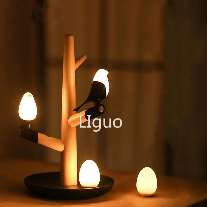 

GZMJ Chinese Style Lucky Bird LED Night Table Lamp Wood Base Intelligent Motion Sensor Gift Living Room Bedroom Desk Light