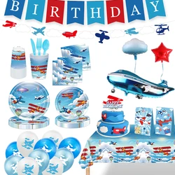 Airplane Party Decoration Plates Cups Blue Sky White Tableware Set Balloons for Boys Kids Aviator Flight Birthday Party Supplies