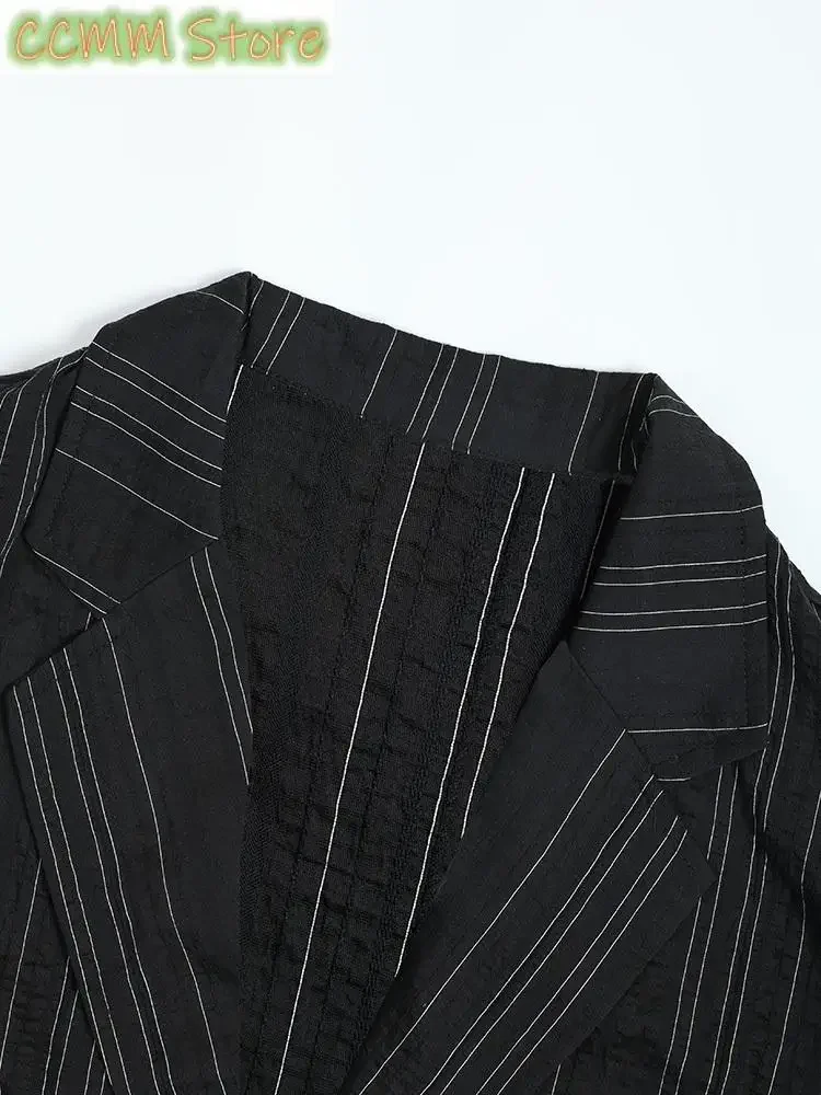 Women Black Pleated Big Size Thin Blazer New Lapel Long Sleeve Loose Fit Jacket Fashion Tide Spring Autumn