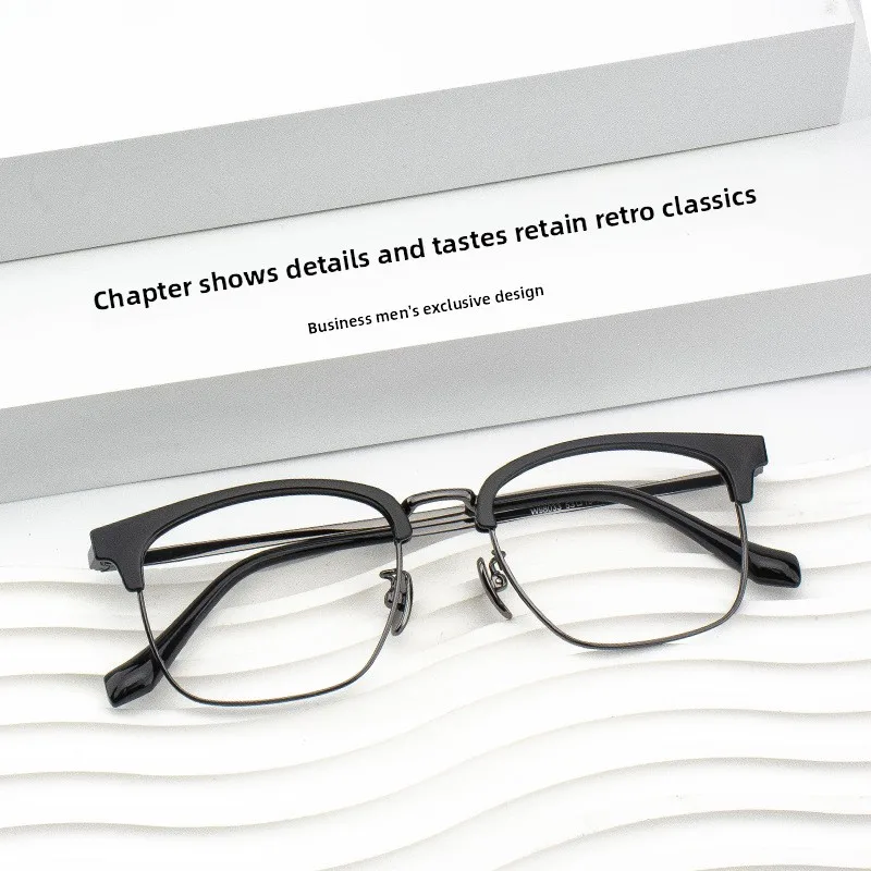 

Ultra-Light TR90 Frames, Semi-Rim Square Glasses for Men,Wide Fit Large Face Design,Eyebrow Line Accent,Comfortable All-Day Wear