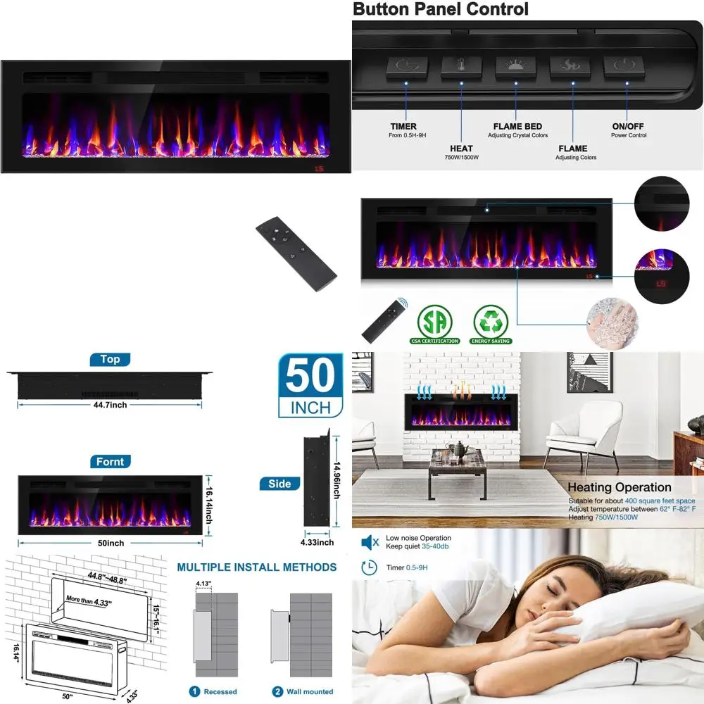 

50 Inch Wall-Mounted Electric Fireplace with Heater and Linear Design, Ultra Slim