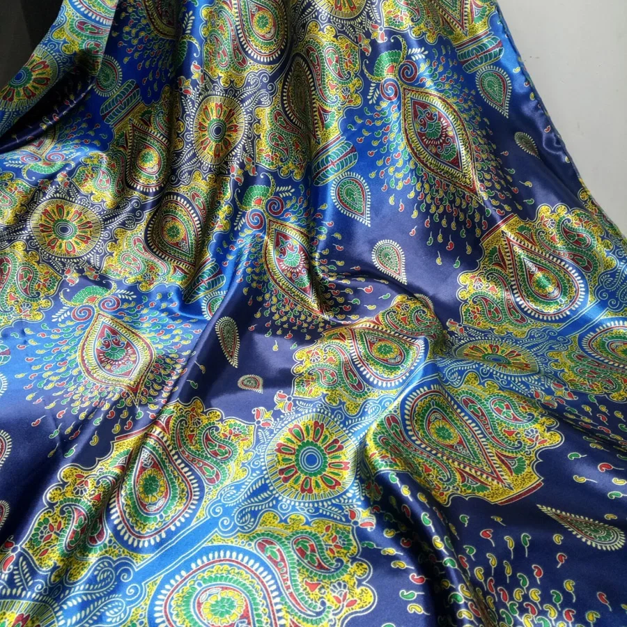 Print Fabric Satin Soft Ethnic Sateen Tilda Craft Scarf Silky Poly DIY Sewing Ribbon Material