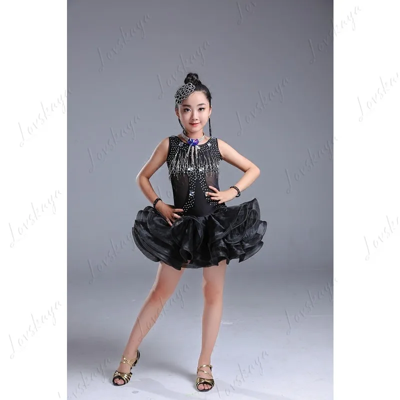 Nowy strój do tańca latynoamerykańskiego dla dzieci - sukienka do tańca latynoamerykańskiego dla dziewcząt, idealna na występy i zawody.