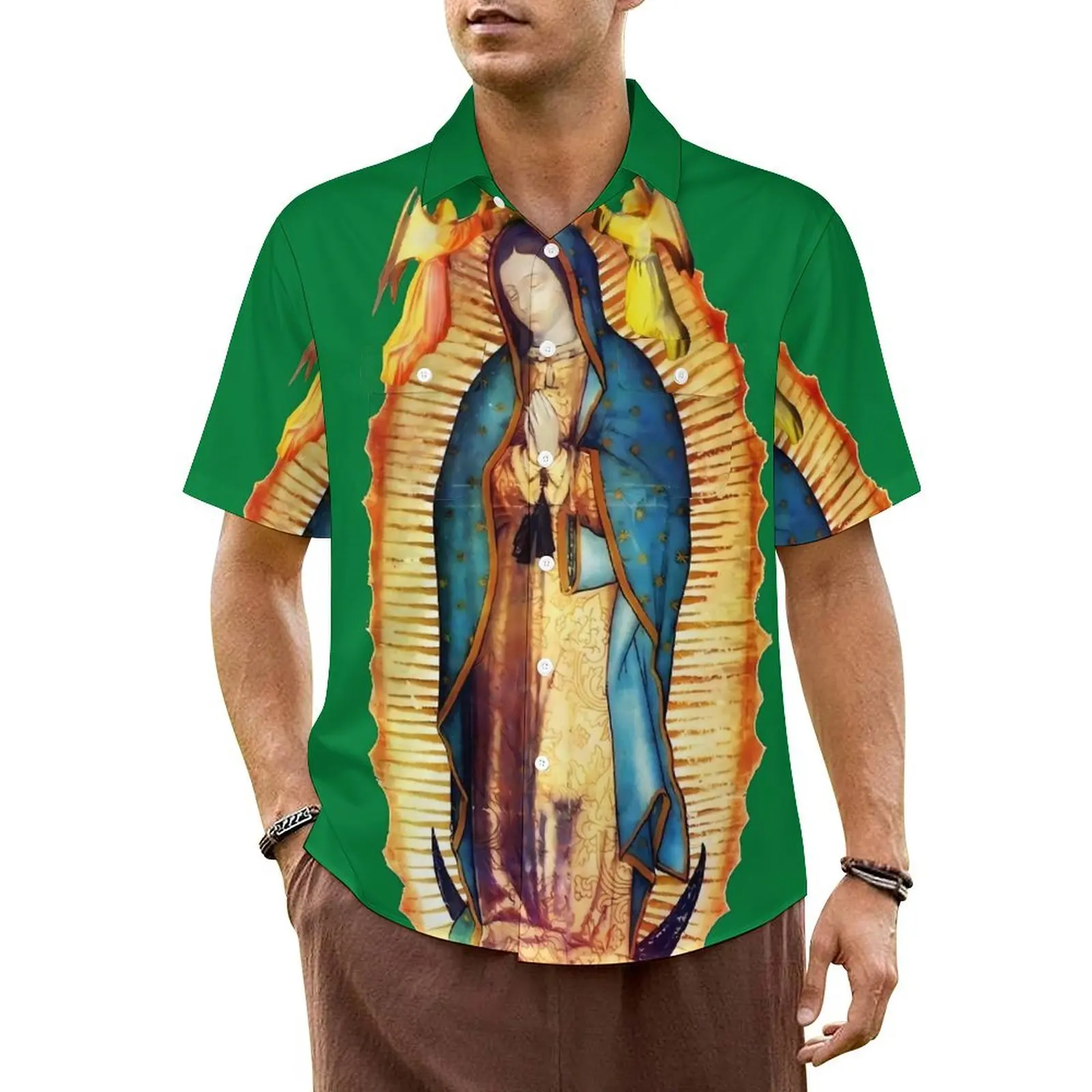 

Our Lady of Guadalupe Casual Shirt Virgin Mary Retro Hawaii Shirts Men Short-Sleeve Vacation Fashion Graphic Oversized Blouses