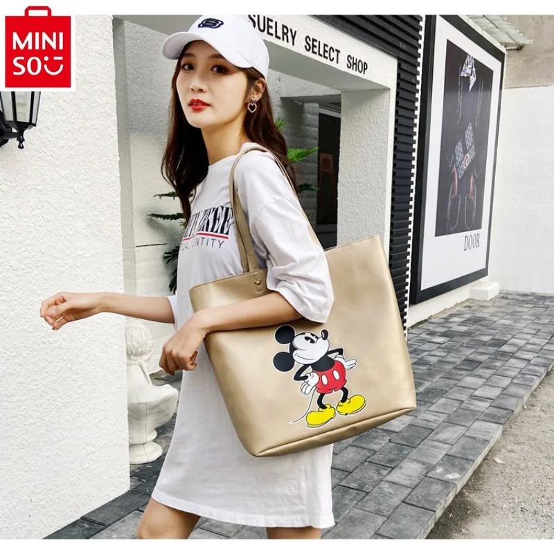 

MINISO Academy Style Cartoon Mickey Shoulder Bag for College Students Large Capacity Versatile Casual Fashion Shoulder Bag