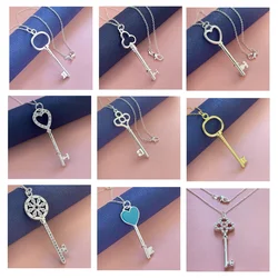 New 925 Sterling Silver Necklace Key Heart Pendant for Women Engagement Party Jewelry Gift