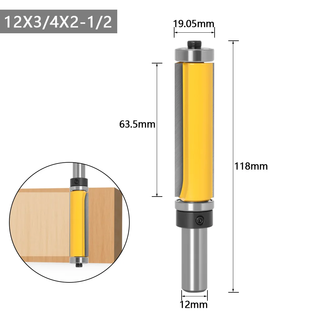 1PC 1/2" 12.7MM 12MM Shank Milling Cutter Wood Carving 1/2 SH 2-1/2" Extra Long Trim Pattern Top&Bottom Bearins Router Bit