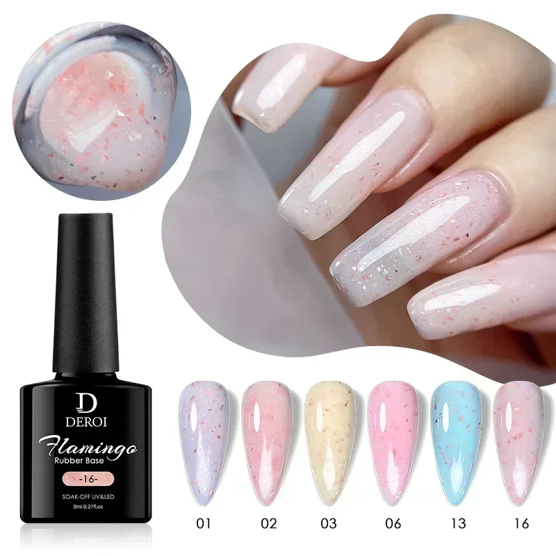 Deroi gomma colore Base Coat Glitter Clear Nude Pink vernice semipermanente Soak Off UV LED Nail Art accessori smalto Gel 8ml