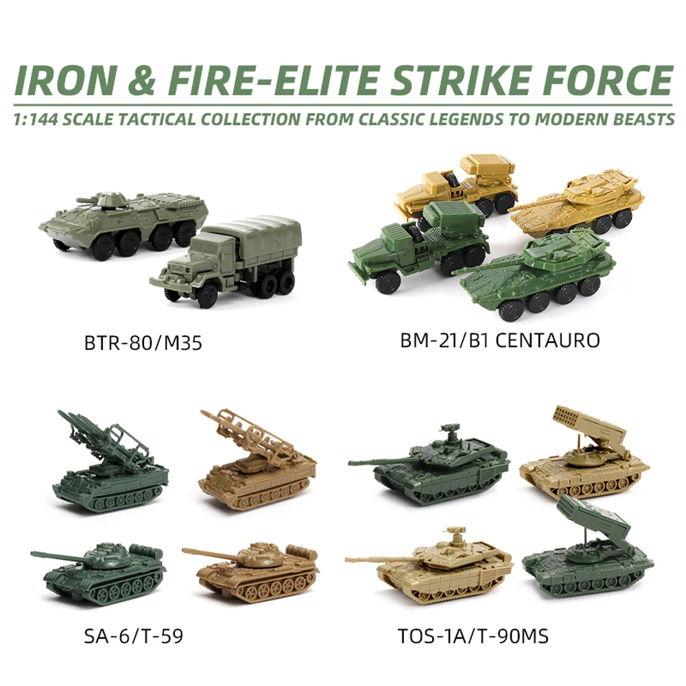 

ViiKONDO Toy Tank Model Kit Military Vehicle 1/144 Scale China HQ-17 ZTQ-15 ZBD Russia T-90MS Main Battle T-14 T0S-1A Army Gift