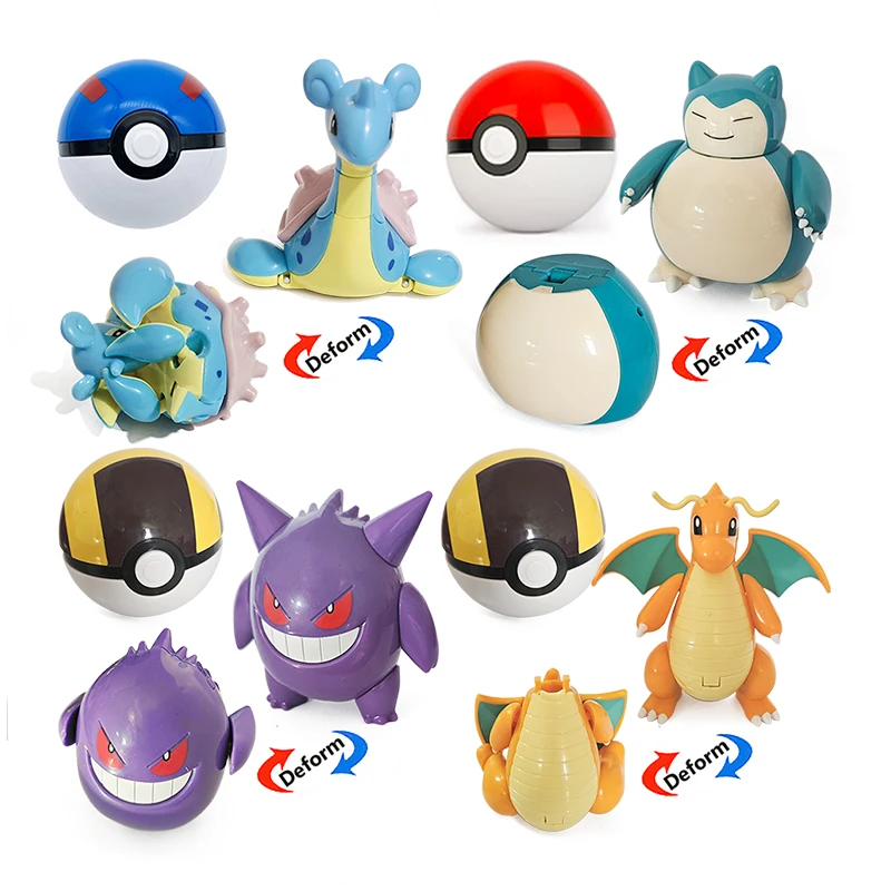 Pokemon Pokeball Dragonite Elf Ball Deformation Toys Pocket Monster Anime Figure Snorlax Dual Morphology Model Dolls Kids Gifts