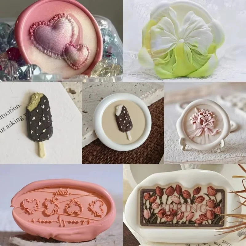 Hot-Selling Wax Seal Stamp Head Cute Strawberry Series Embossed Jellyfish Narcissus Finely Carved Tulip Rose Sealing Wax Stamp