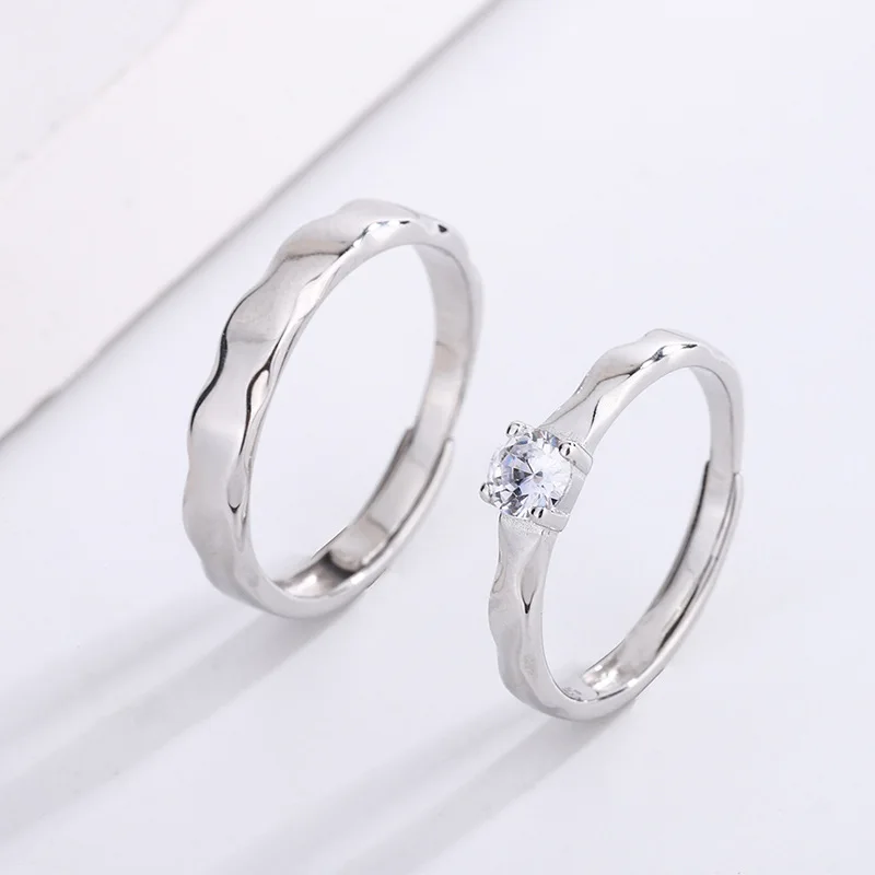 S925 Sterling Silver Stay Together for Life Couple Ring Simple and Adjustable Opening Ring for Male and Female Engagement Ring