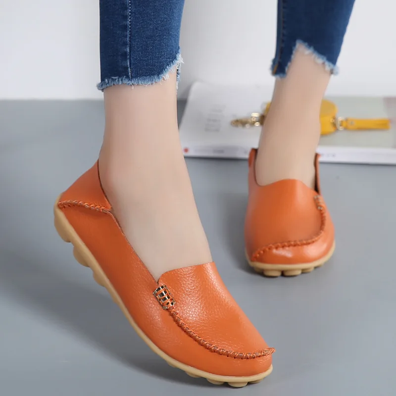 Plus Size 35-44 genuine leather women shoes spring casual flat shoes woman non-slip loafers candy color sneakers women WSH2678