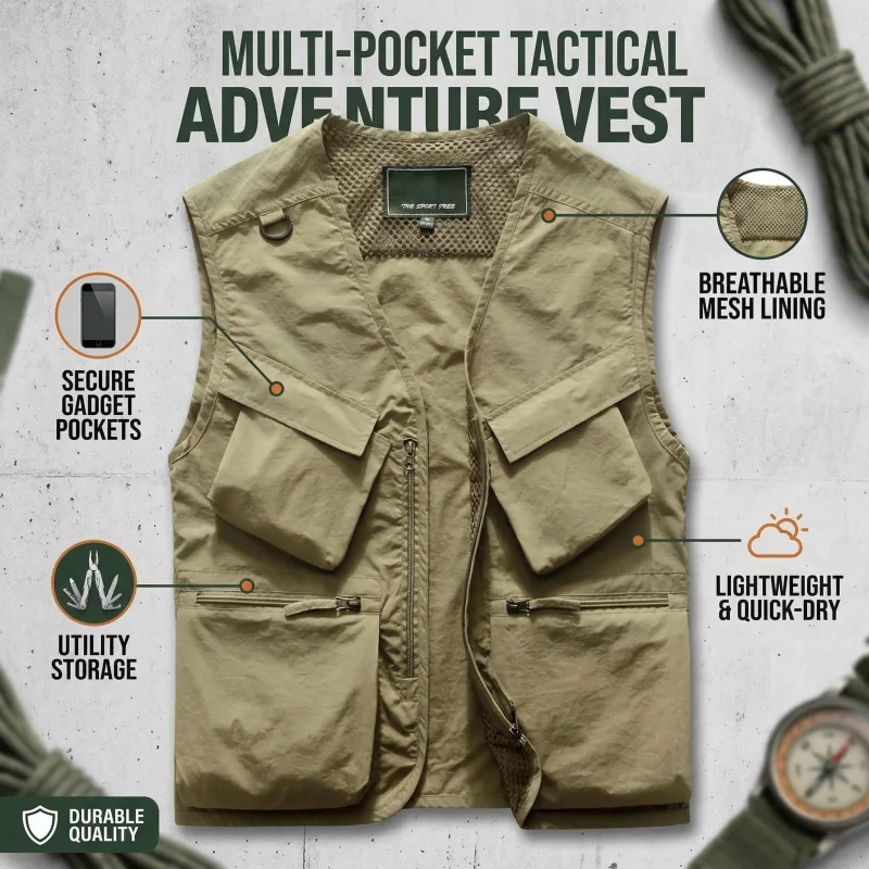 

2026 Multi Pocket Vests Men Quick Breathable Outdoor Mesh Jackets Vest Outdoor Sport Men Breathable Camping Fly Fishing Coats