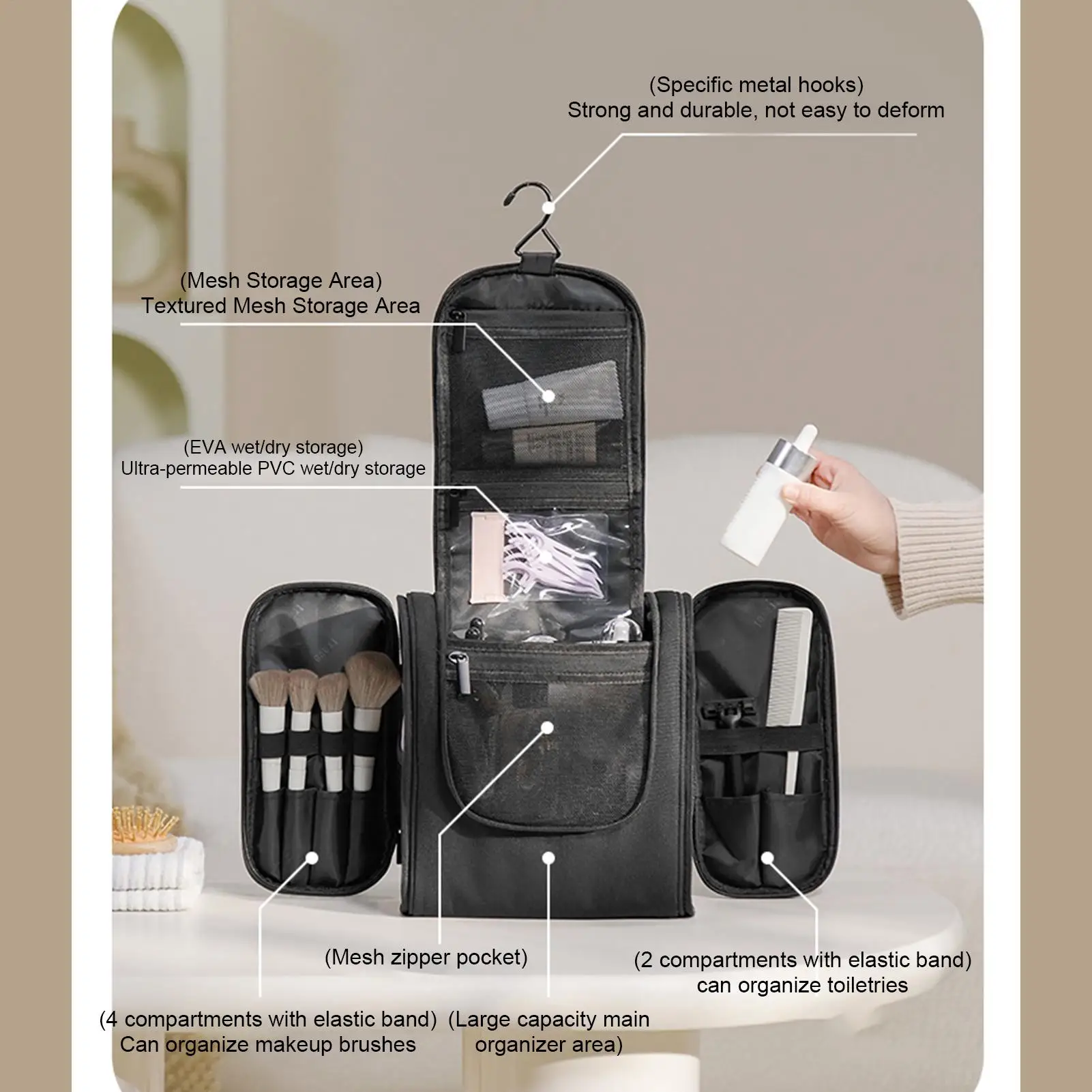 

Дорожная сумка для туалетных принадлежностей, большая вместительная дорожная косметичка, большая водонепроницаемая дорожная косметичка для мужчин и женщин, для макияжа