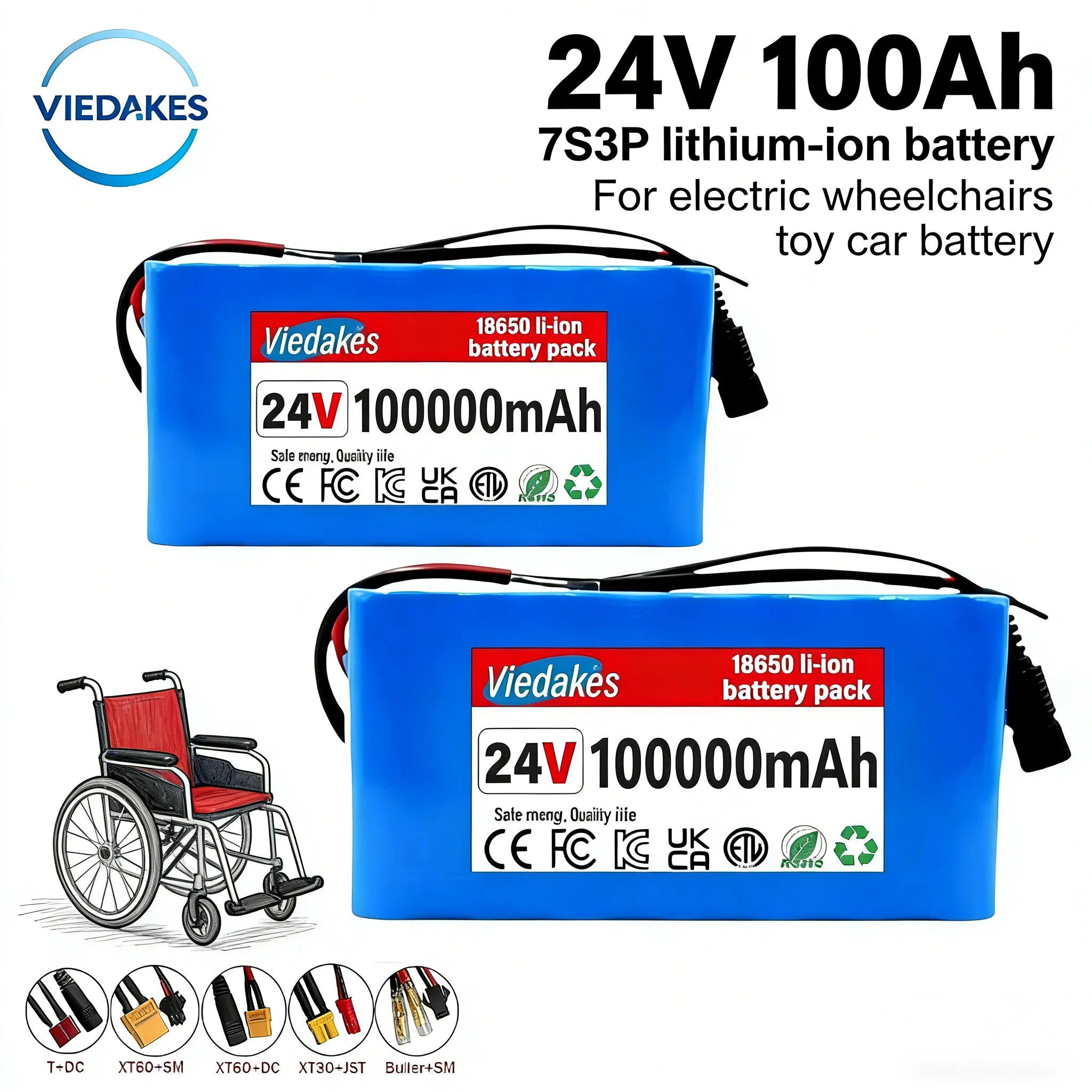 

24V100000mAh 7S3P lithium battery pack optional XT60/T plug, widely compatible with various 24V devices supports customization