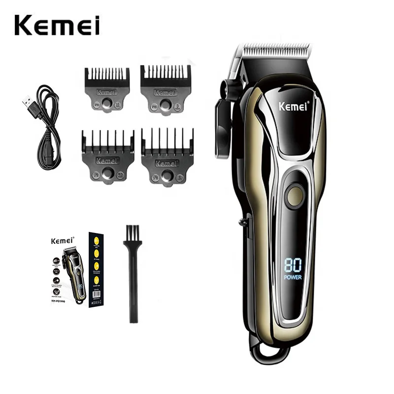 

Kemei 1990 Electric Men Hair Trimmer Machine Professional Fade Hair Clipper LCD Display Barber Hair Cutter Magnetic Limit Combs