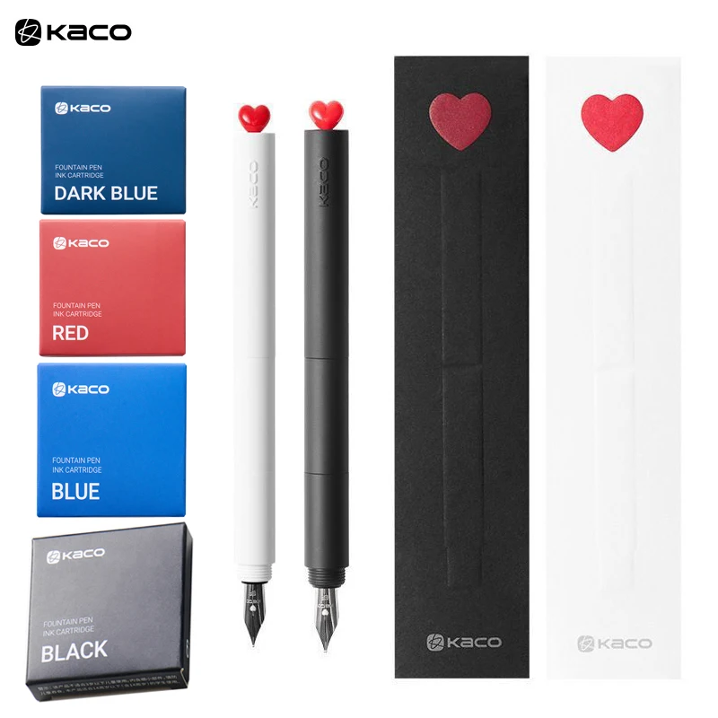 

Перьевая ручка KACO FIRST Love с вращающейся крышкой, карман с тонким наконечником, размер с сердцем, плавное письмо для офиса и каллиграфии, черный, красный, синий