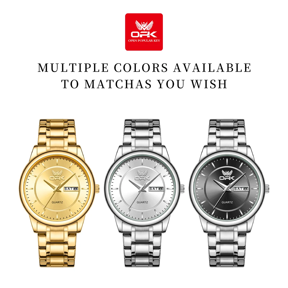 OPK Brand Men's Watch Fashion Double Calendar Quartz Watch Waterproof 6022