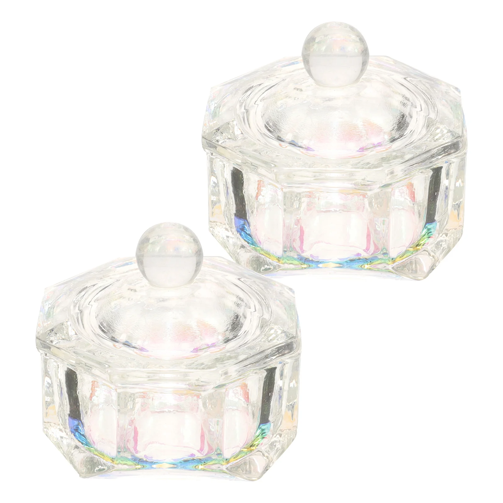 2 bicchieri di vetro di cristallo colorato piatto Dappen trasparente per strumento per manicure per miscelazione di polvere liquida per unghie acriliche con coperchio
