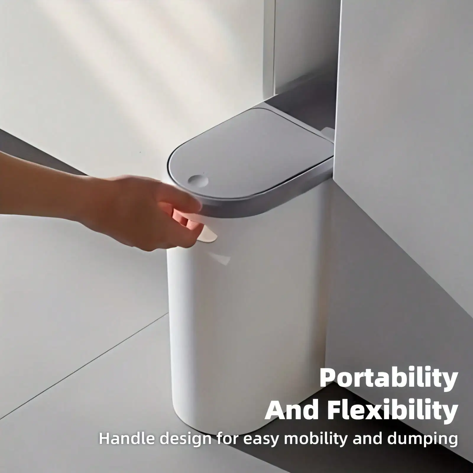 2.64 Gal Lidded Trash Can, Space-Saving, Odor-Resistant, For Kitchen, Bathroom, Office - White