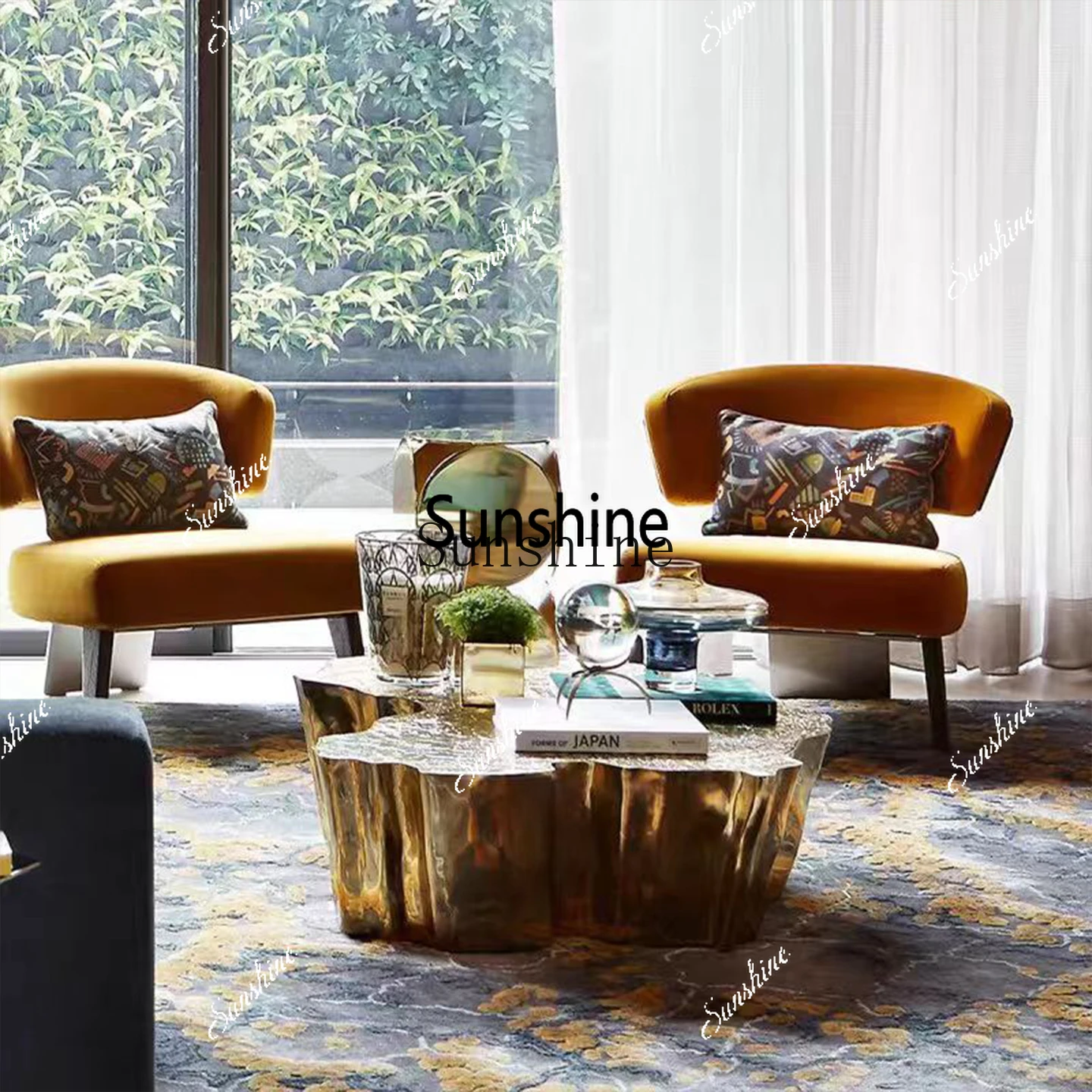Light luxury special-shaped tree root coffee table high-end artistic sense living room home tea integrated small tableX