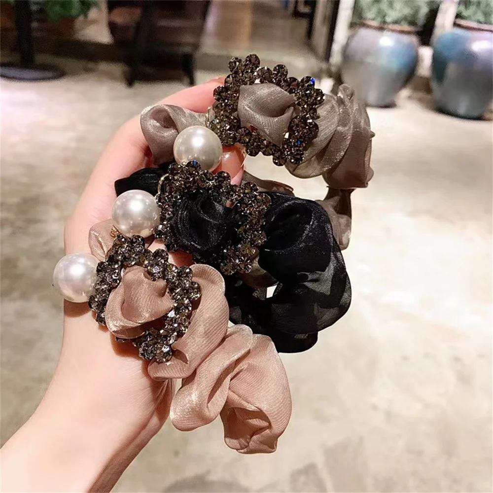 Organza Large Intestine Hair Ring Retro Head Rope Female Ball Hair Rope Elastic Hair Bands Temperament Hair Accessories