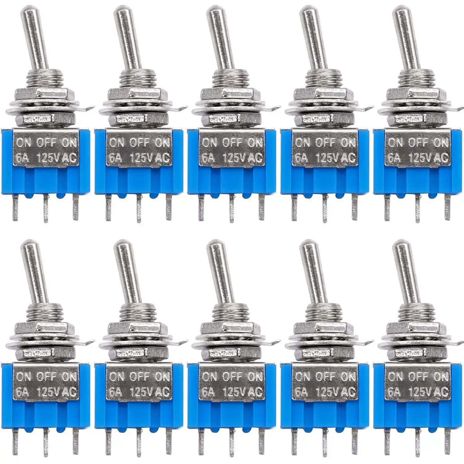 

10Pcs SPDT Mini Toggle Switch10pcs 3 Pin 3 Position ON/Off/ON Miniature Toggle Switch AC 125V/6A toggle switch MTS-103