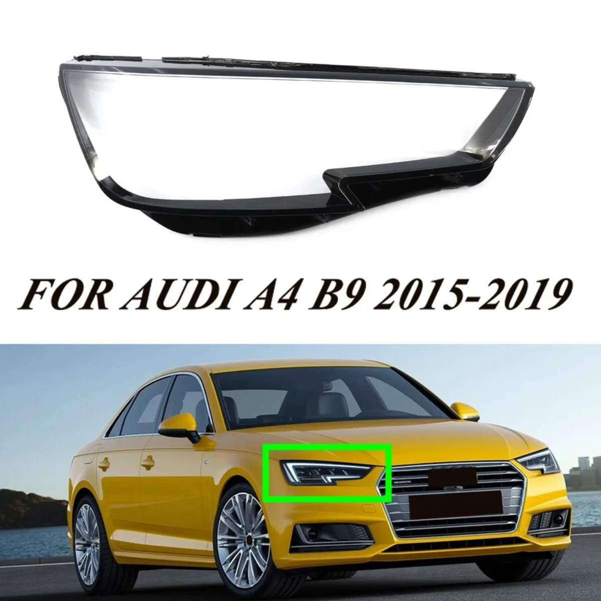 For A4 B9 2015-2019 ABS Auto Front Headlight Headlamp Lens Cover  Left Right Side Glass Lampshade Shell 8W0941043 8W0941044