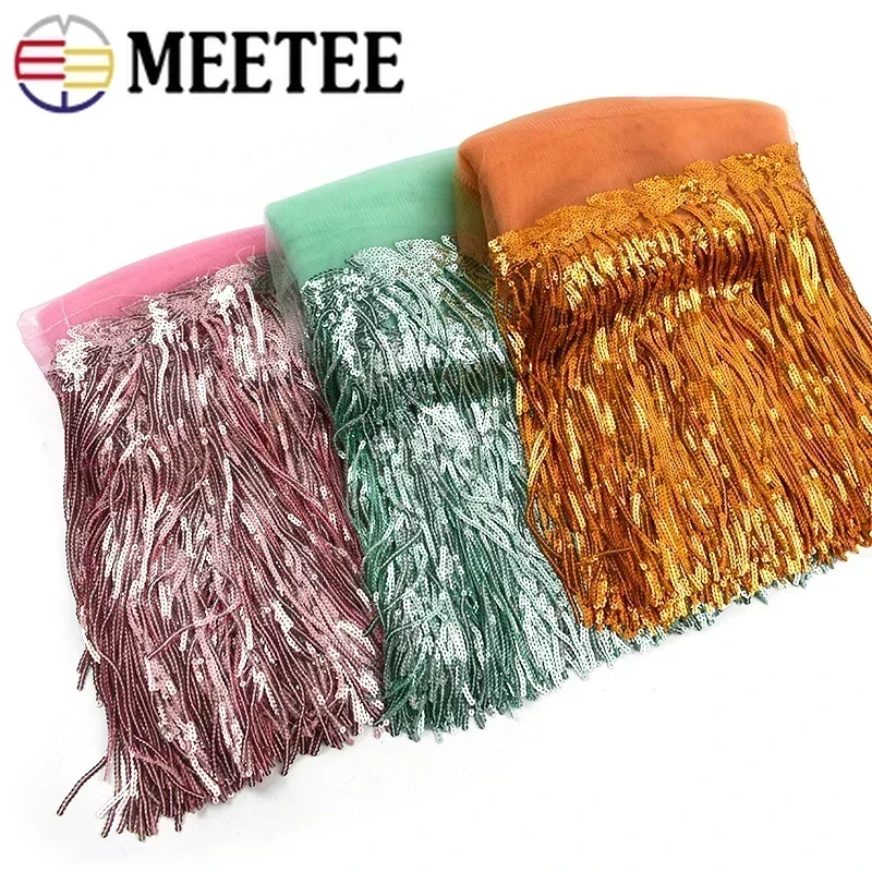 5/10Yard Meetee 18cm Colorful Sequins Tassel Lace Fabric Fringe Trim Ribbon Dance Performance Dresses Decor Sewing Accessories