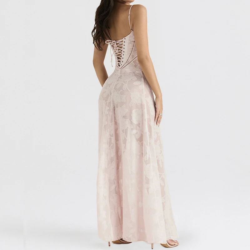 2024Sleeveless Lace Dress with Embroidered, Slim Long Dress, Sexy Off Shoulder, High Waist Banquet Dress, Spring and Summer Holi