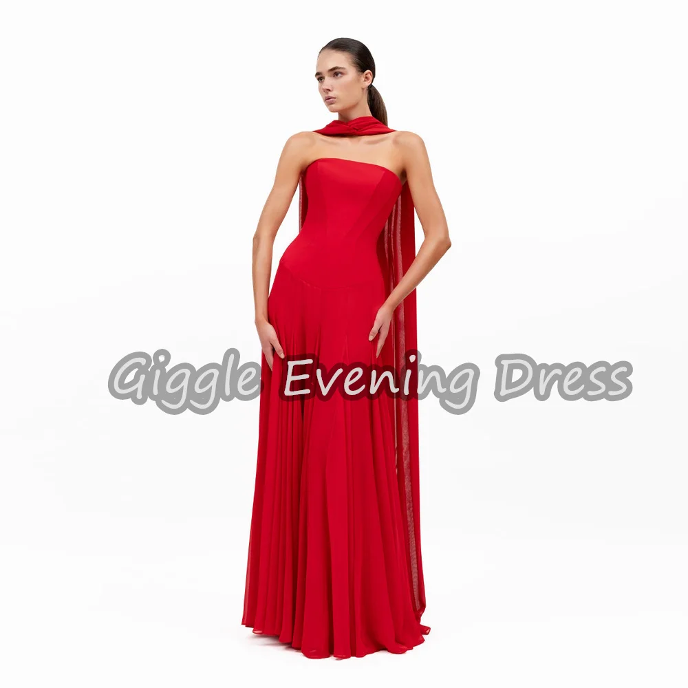 Giggle Customized Chiffon A-line Strapless Draped Floor Length Elegant Arab Evening Party Dresses For Women 2026 With Sleeveless