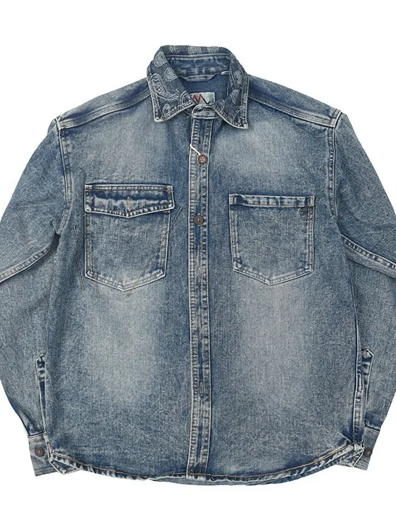

Waed Denim Jaet Men's Spring New American Retro Heavy Wear Resistant Workwear Long Sve irt Loose Fit Casual Sle