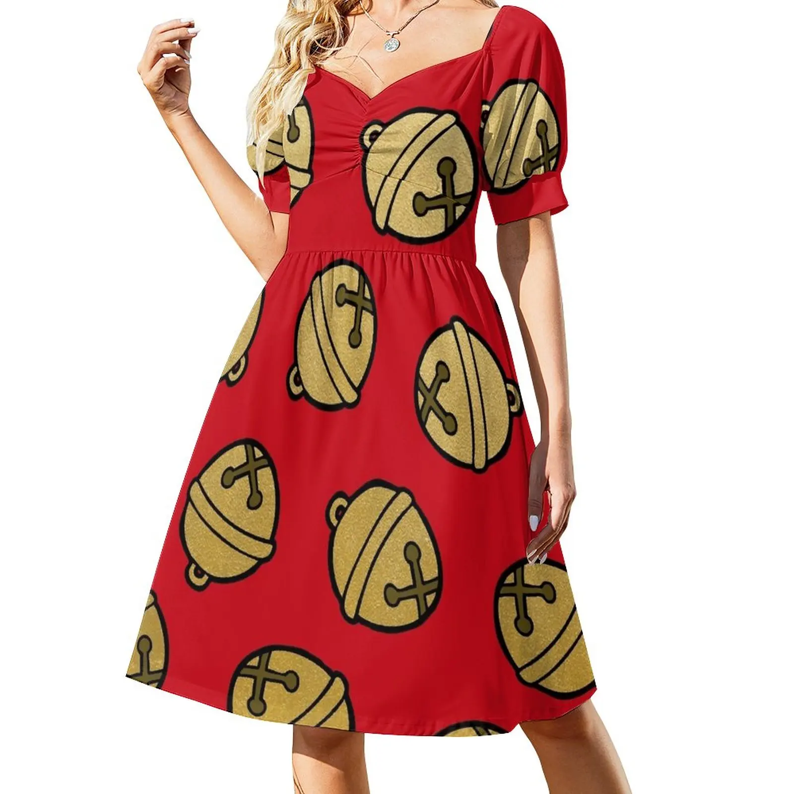 

Jingle Bells Christmas Pattern in Gold and Red Dress summer woman dress 2023 birthday dress for women