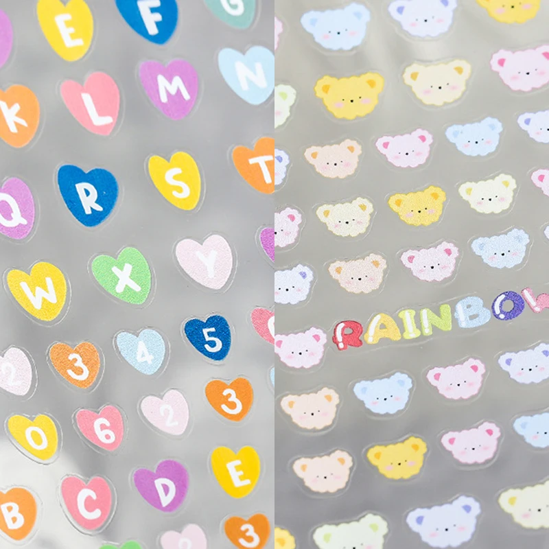 

1 Sheet Lovely Cute Rainbow Bear Heart-Shaped Alphanumeric Nail Sticker Fashion Nail Art Design Decorative Decal