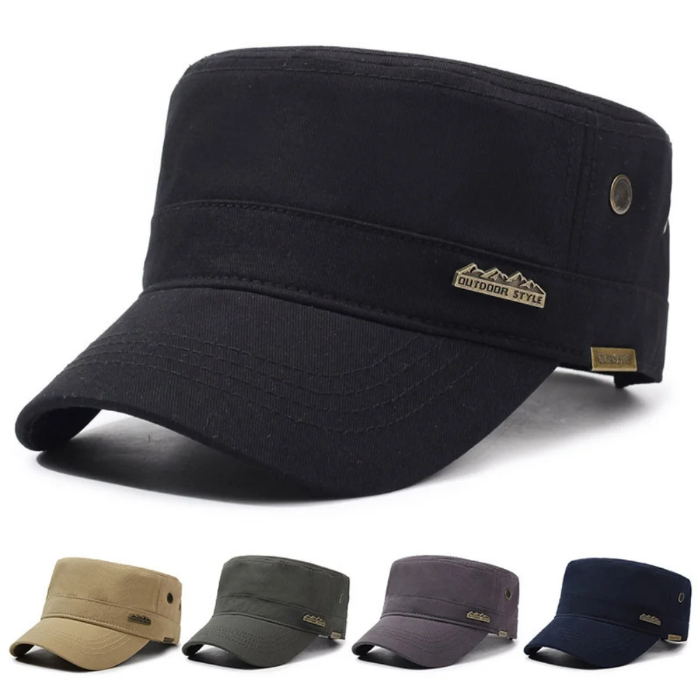 Four Seasons Cotton Flat Top Hat for Men and Women, Unique Design, Vintage Cadet Cap for Casual Fashion New Style Sunshade Hat