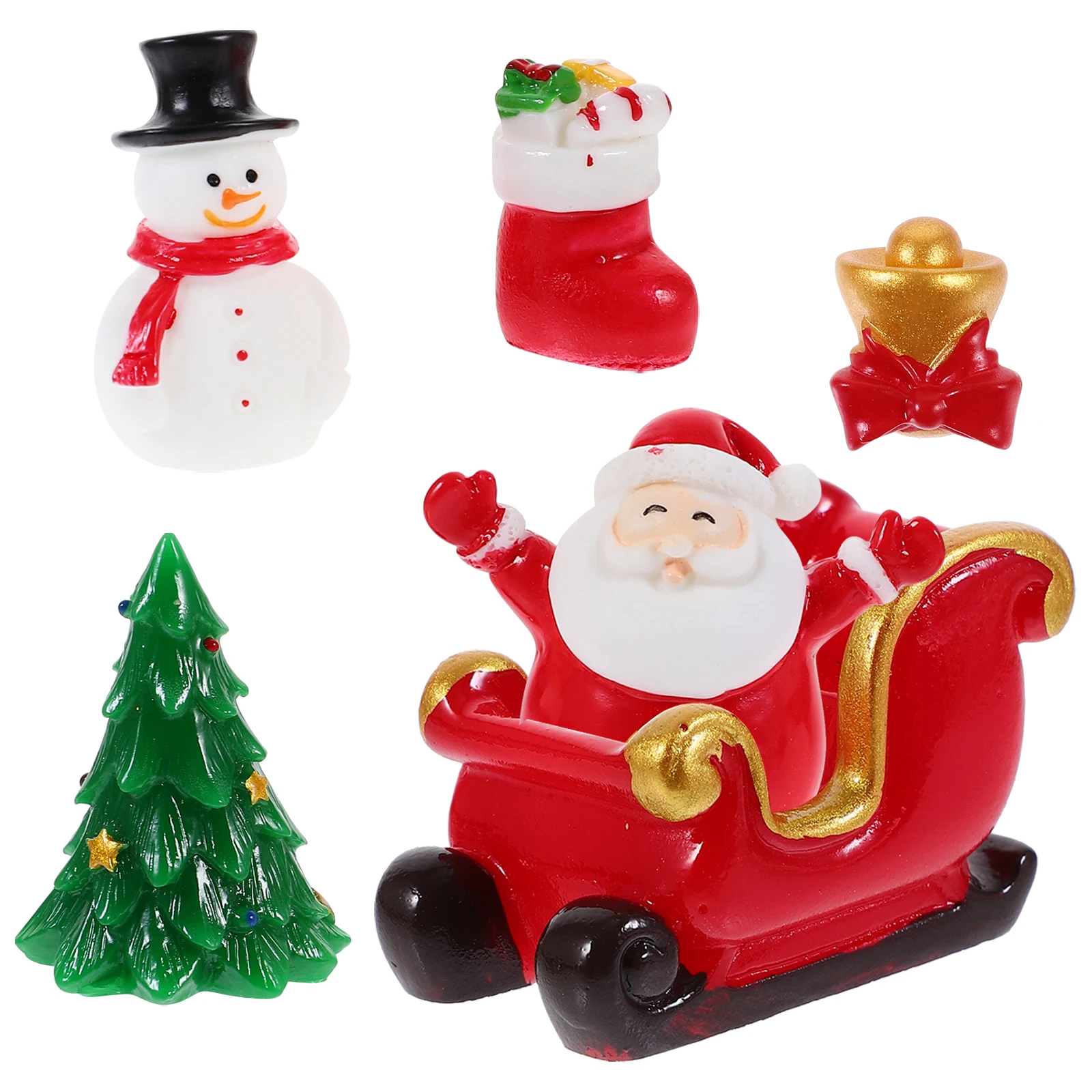 

1 Set Of Christmas Miniature Figurines Resin Santa Snowman Deer Carriage Diy Craft Kit For Xmas Decor Mini Garden House Table