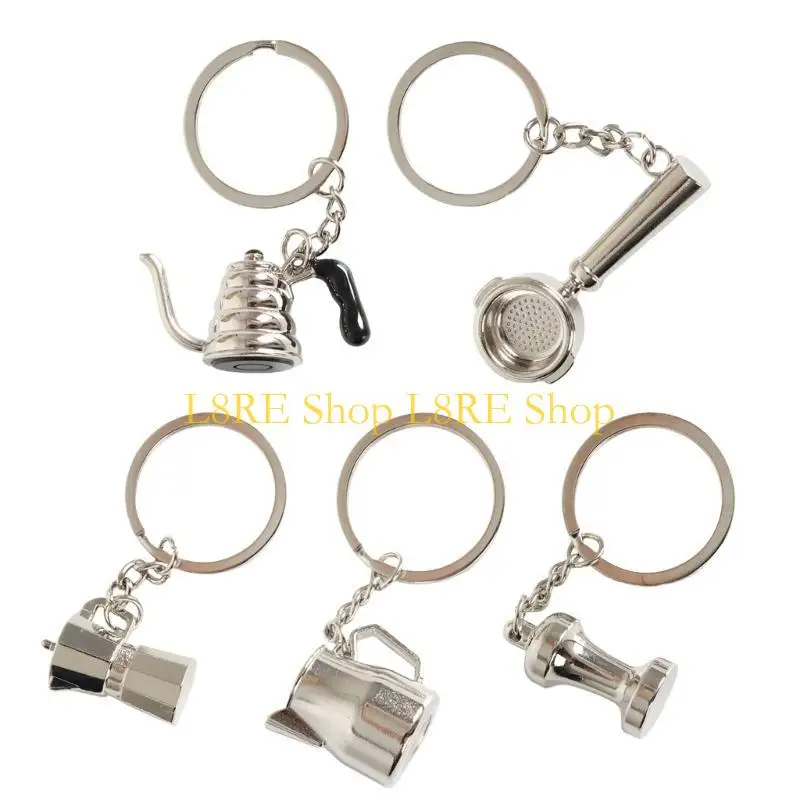 L8RE Set of 5 Metal Espresso Accessory Keychain Fashion Pendant Coffee Theme