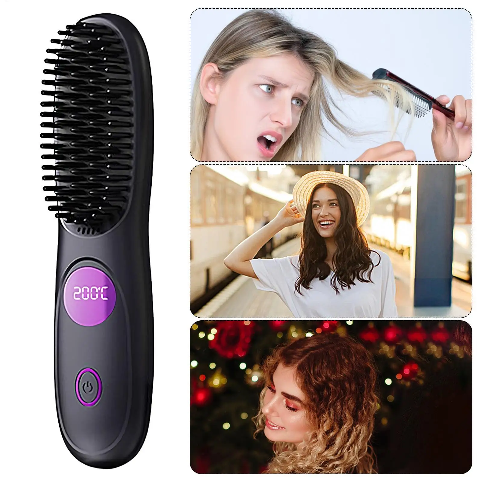

Портативный электрический выпрямитель для волос, перезаряжаемая расческа-выпрямитель, модная расческа для выпрямления волос с отрицательными ионами
