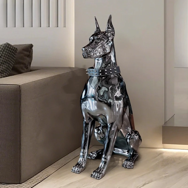 Electroplating Dog Statue Ornament Modern Living Room Decoration Entrance Large Scale Landing Sculpture Study Home Decor