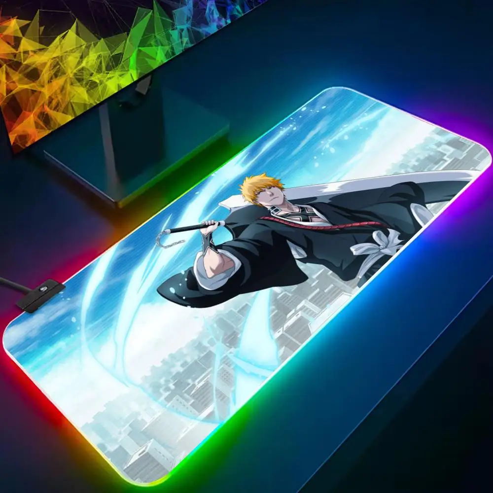 bleach Mouse Pad RGB Gaming Mousepad Big LED Pad PC Desk Mat Luminous Mouse Pad Large Keyboard Mats Table Rug With Backlit