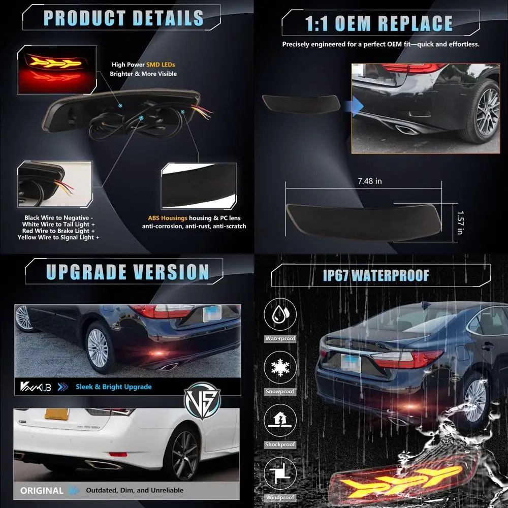 

Пара дымчатых линз, последовательные светодиодные отражатели заднего бампера для Lexus Gen6 ES250/350/300h, 2013-2020 Gen4 GS 2013-2018 гг.