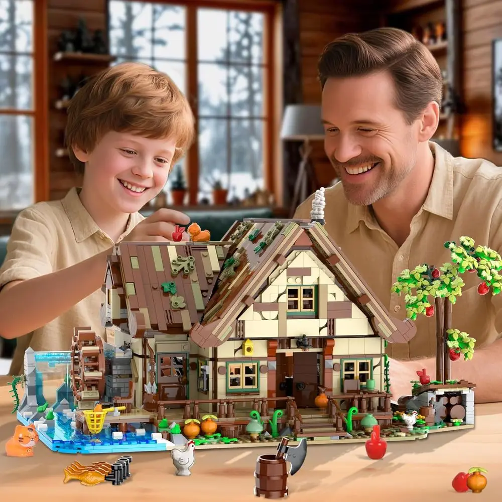 Lighted Treehouse Building Kit with 2570 Pieces, Forest House & Waterwheel, Suitable for Ages 12+