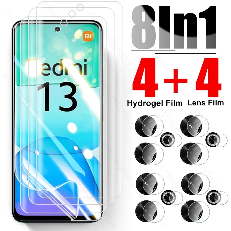 8 In 1 999D Hydrogel Film For Redmi13 Redmi 13 4G Case Full Glue Screen Protector Camera Glass Little Poko Poco M 6 M6 PocoM6 4G