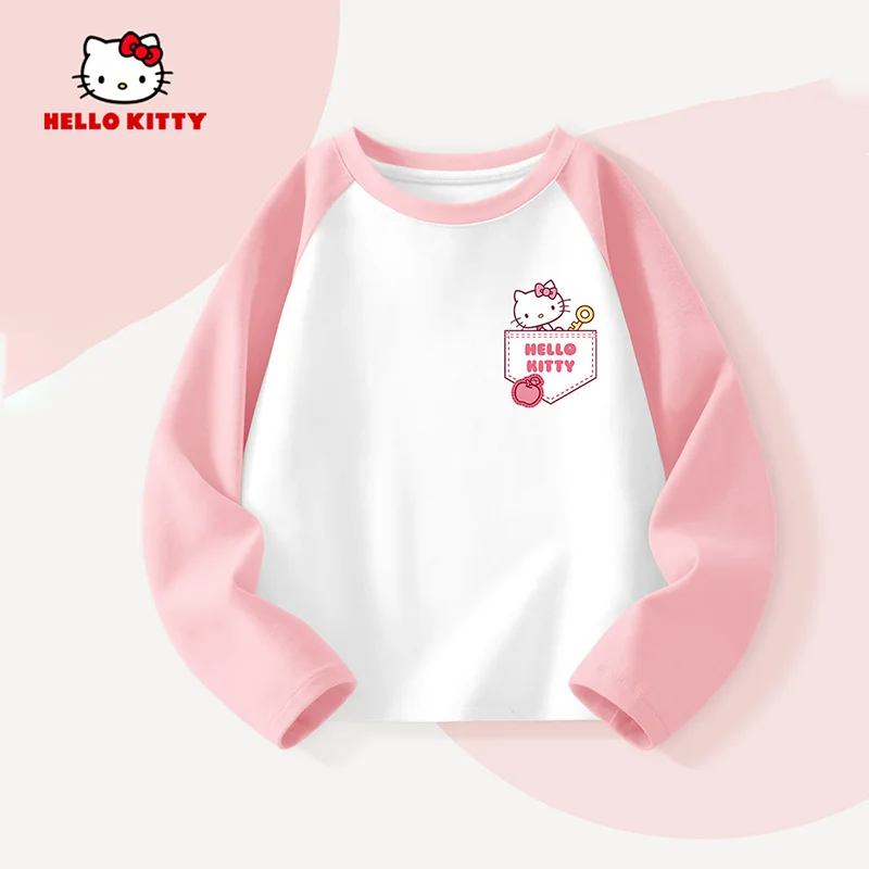 سانريو مرحبا كيتي فتاة بلايز الأطفال القطن الخالص ربيع الخريف طويلة الأكمام Kawaii الكرتون أنيمي موضة الملابس المنزلية الجديدة #2