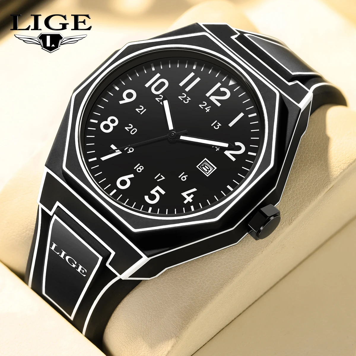 

LIGE Creative Quartz Man Watch Modern Simple Sketch Waterproof Silicone Strap Comic Style Auto Date Casual Sport Watches for Men