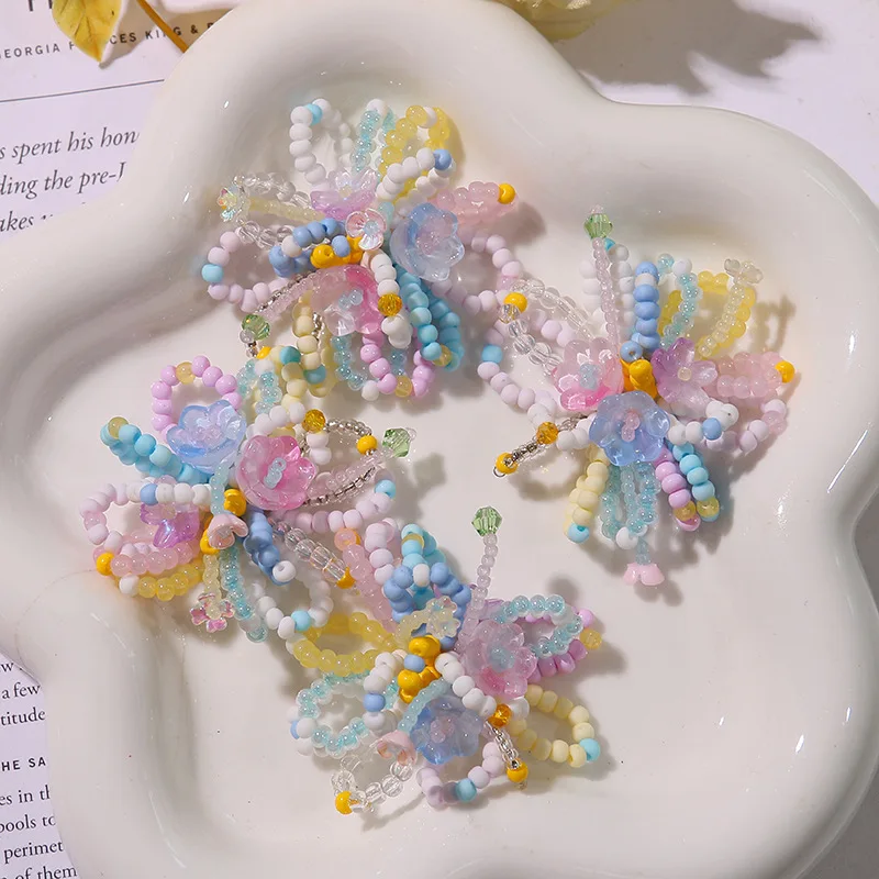 Shoe Charms 1 Piece Resin Beaded Pastel Flower Cluster Summer Handmade for Jelly Clog Sandals Princess Crystal Korean Style